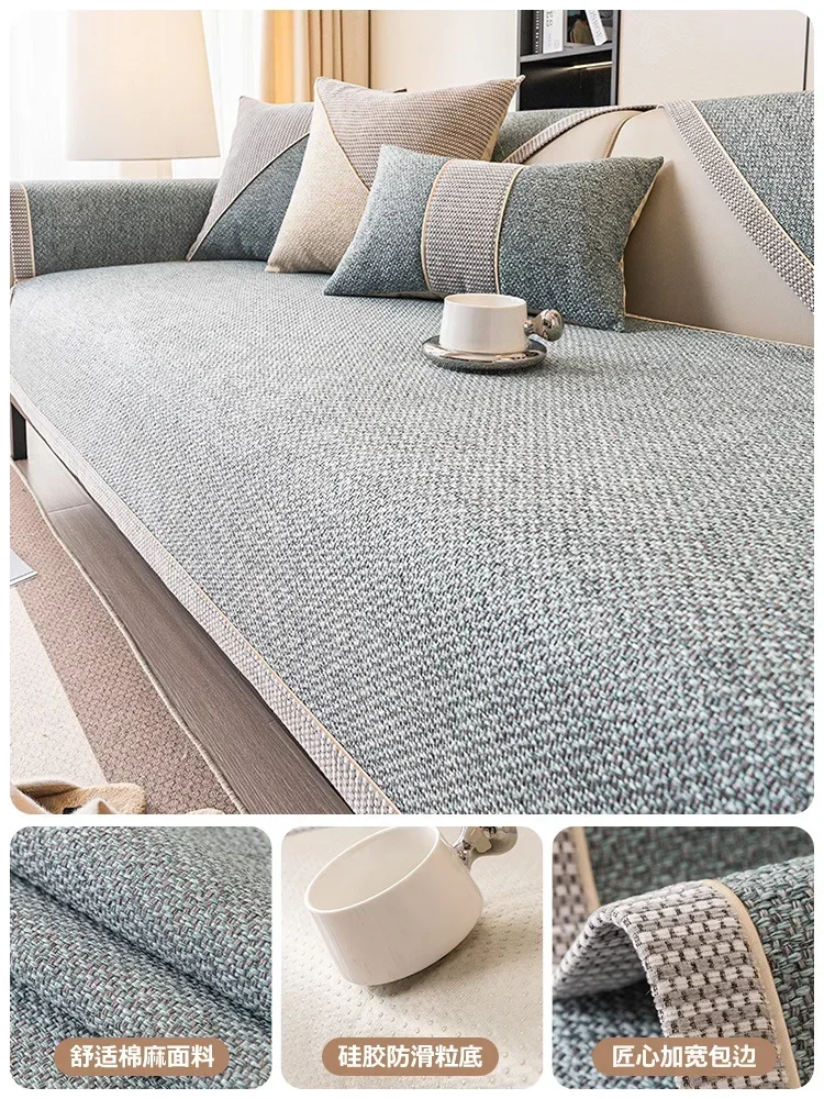 1PC Cotton Linen Sofa Cover for Living Room Solid Sofa Cushion Non-Slip Couch Armrest Backrest Mat Home Furniture Protecto