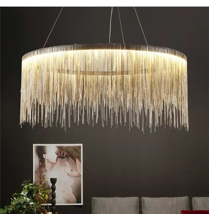 

Modern Art Decor Tassel Lamps Chain Chandelier Modern Home Decoration Led Chain Chandelier Creative Bedroom Lamp