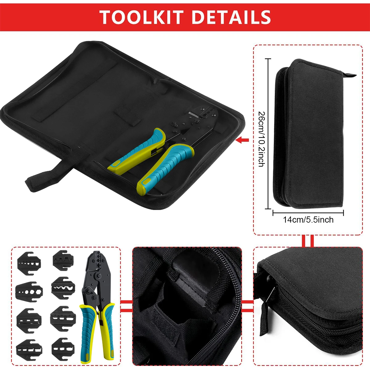 WOZOBUY Crimping Pliers Clamp Tools Cap/Coaxial Cable Terminals Kit 9Inch VX-40J Multi Functional  Carbon Steel Hand Tool