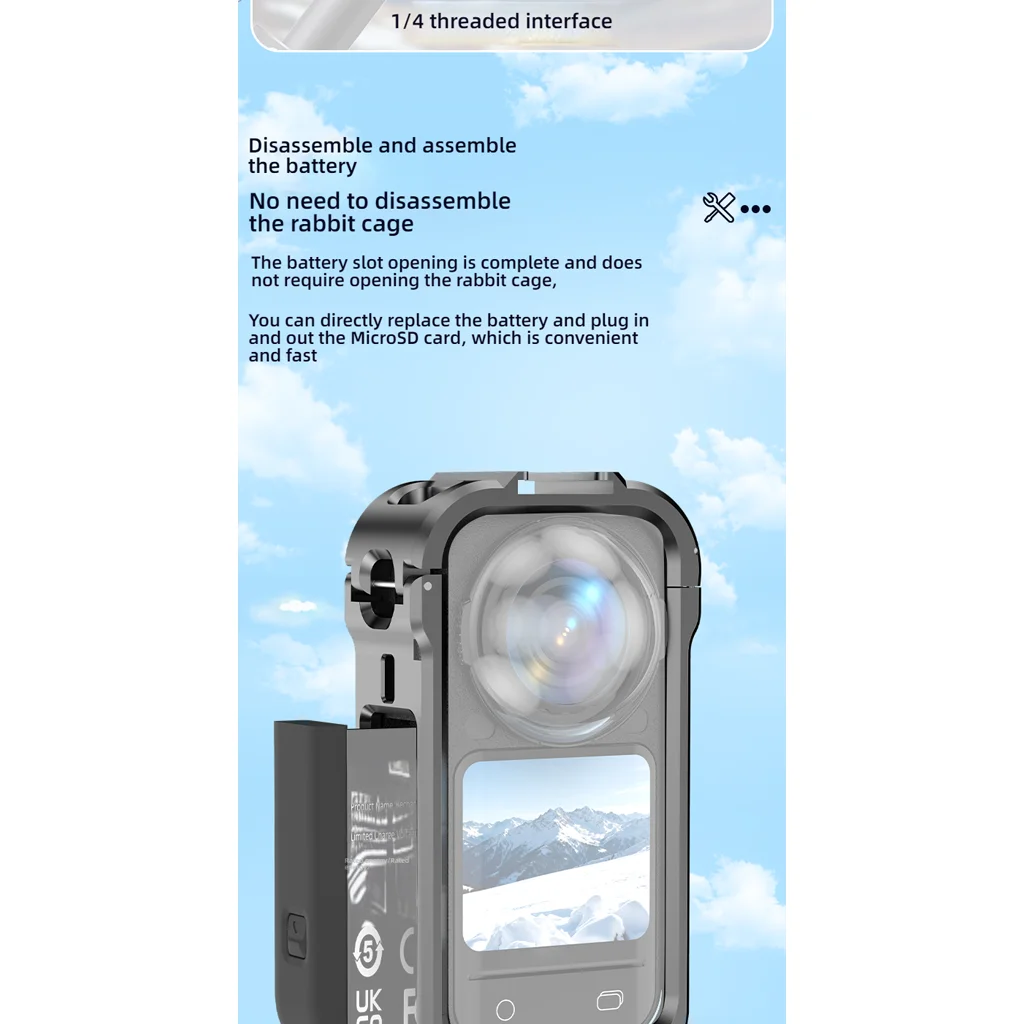 BGNing Rahmenkäfig für Insta360 X6 Metall-Schutzrahmen-Gehäuse mit 1/4"-Gewinde-Montageadapter für Insta360 X6 Kamera – Detail 8