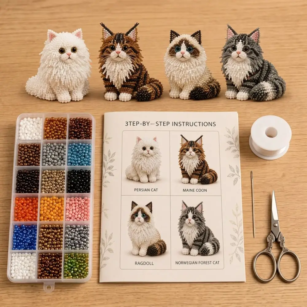手作りdiy動物ビーズ刺繍キット-カラフルなミニビーズアートクラフトセット-教育用小型3dビーズペットキーホルダー製作キット
