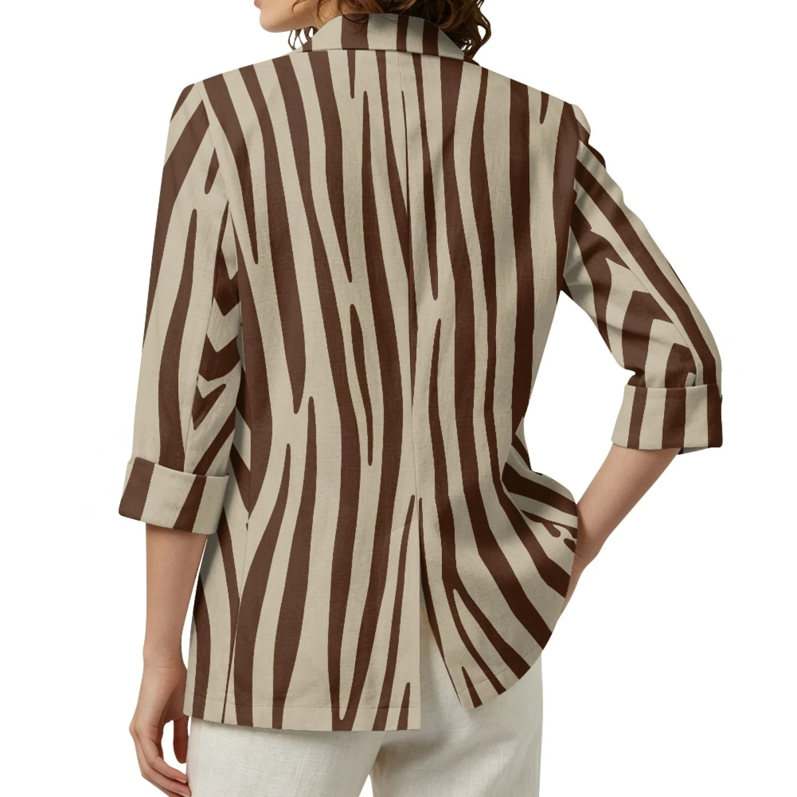 PENSTROLL Brown Zebra Loose Fall Tops for Women Linen Style Daily Shrug Beach Cover Up