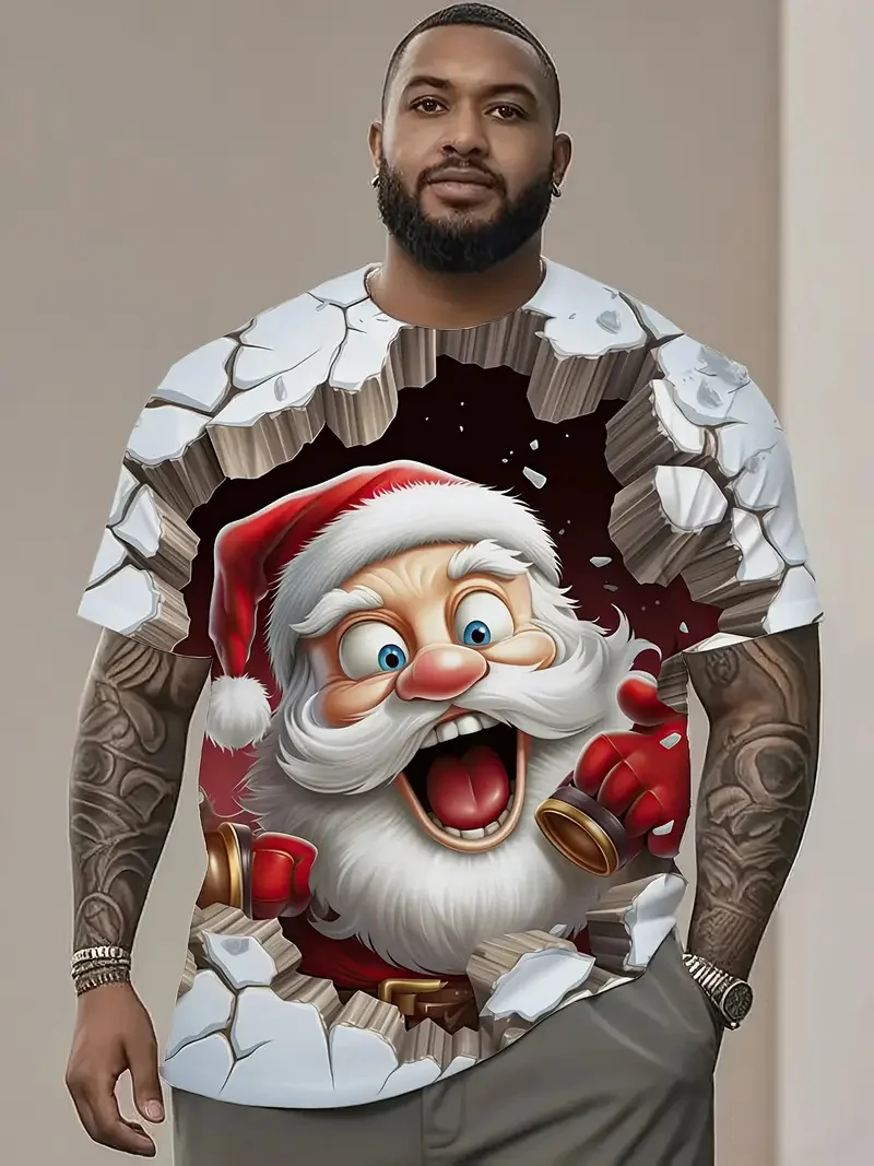 

Fashion Creative Christmas T-Shirt 3D Printed Santa Clause Graphic Short Sleeve Tees Outdoor Casual Quick Dry Round Neck Clothes