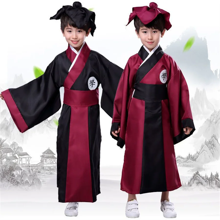 

Детская древняя одежда Hanfu, традиционная китайская школьная одежда, одежда для книг, костюм для выступлений в китайском стиле для мальчиков и девочек