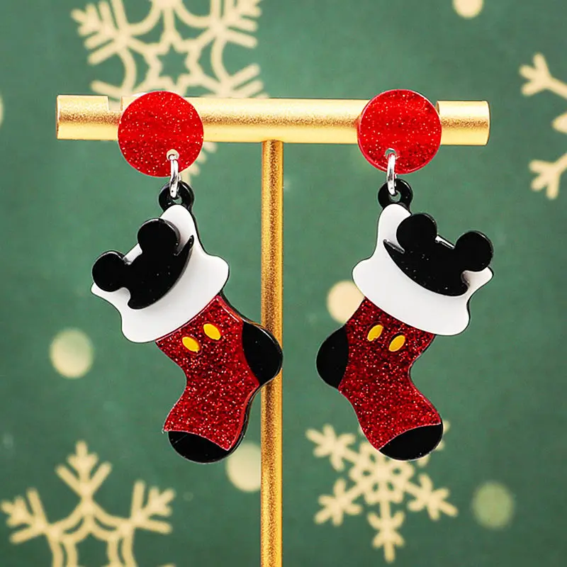 FIshSheep Lovely Mouse Christmas Stocking Drop Earrings for Women Girls Acrylic Geometric Earrings Party Jewelry New Year Gifts