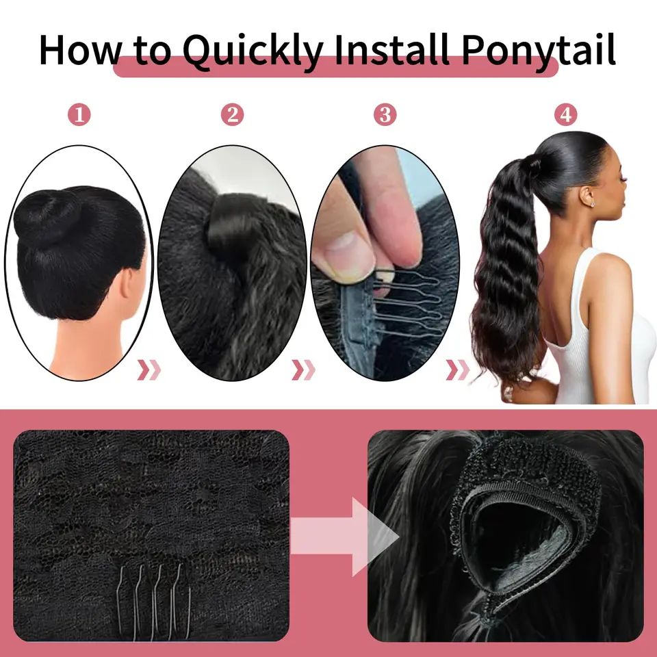 Cola de caballo 100G de cabello humano Remy liso para envolver, extensión de cola de caballo de 10"-32" para mujer 5