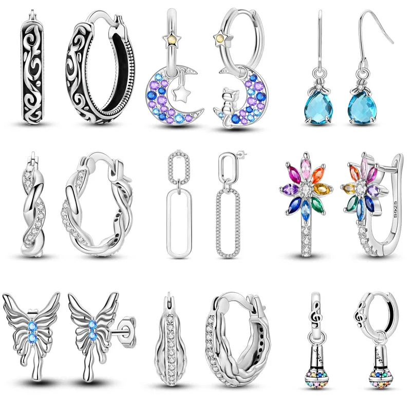

Real S925 Sterling Silver Earrings Multi-color Zircon Sun and Moon Pendant Jewelry For Sparkling Hoop Earrings Wedding