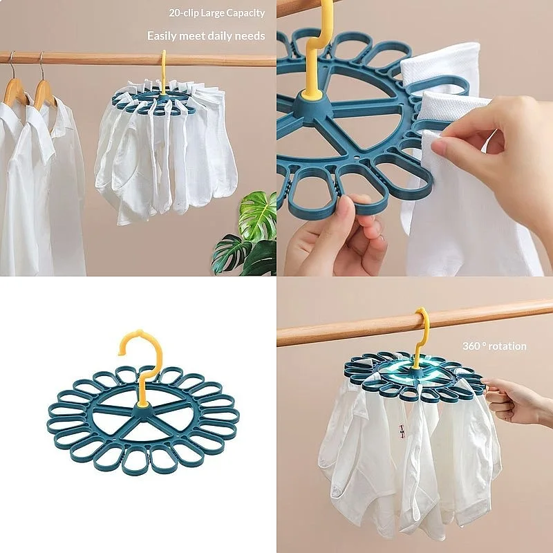 Portable Rotating Multi-Functional Hanger w/ Clips for Socks Underwear Balcony clothes hanger
