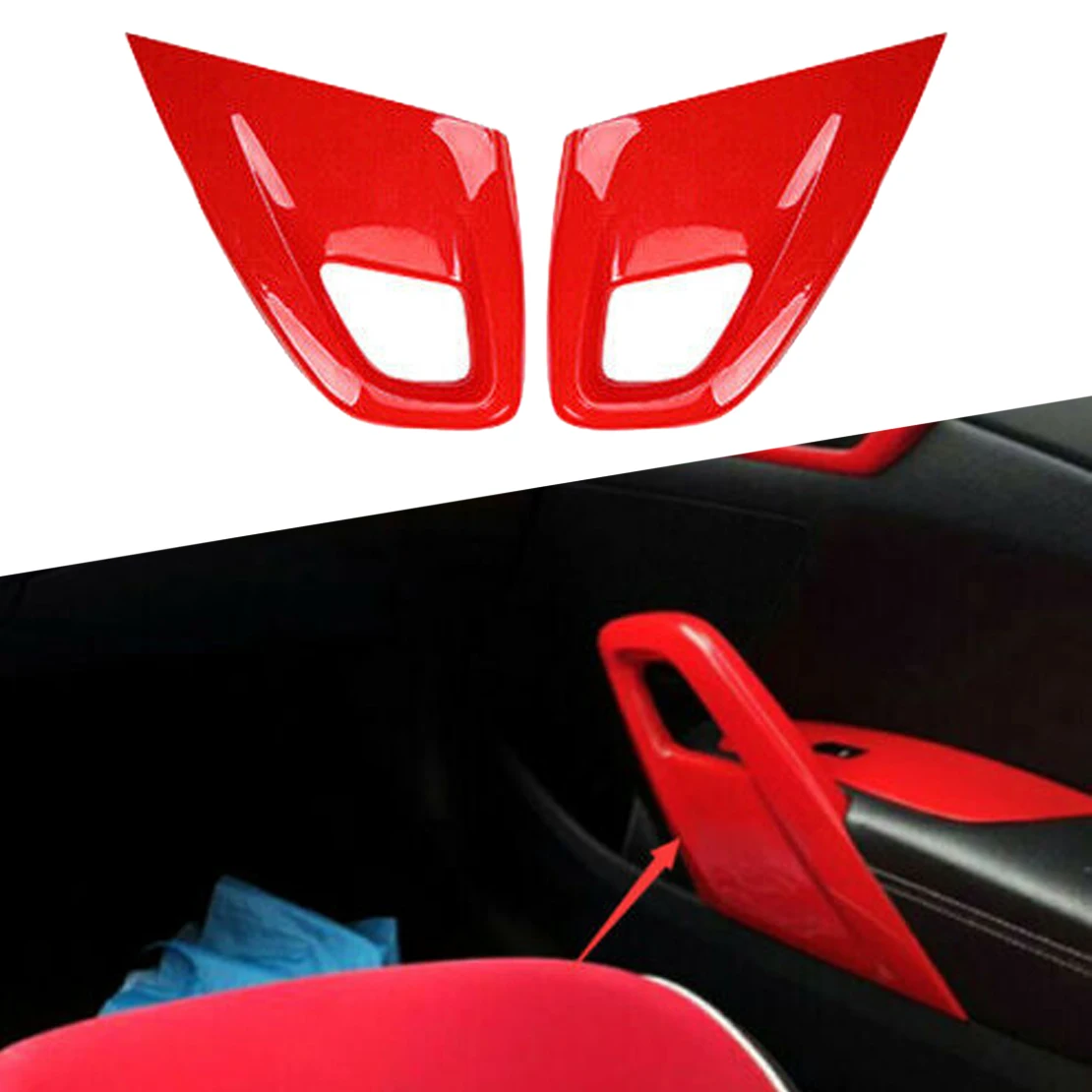 1 Pair Car Interior Left & Right Door Armrest Panel Trim Cover Decor Fit for Hyundai Veloster 2011 2012 2013-2016 Red Plastic