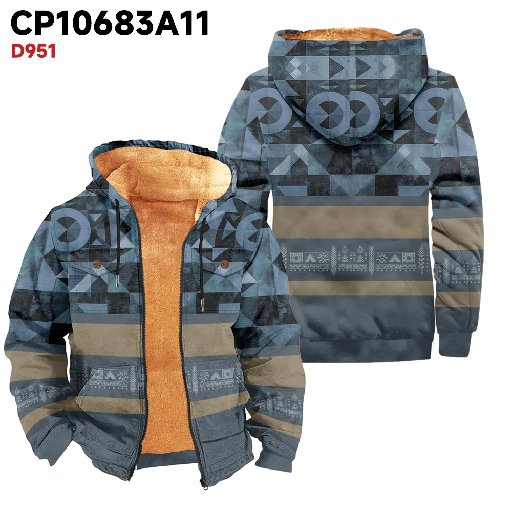 Men's winter jacket, blue graphic printed jacket, high-quality, thick and warm