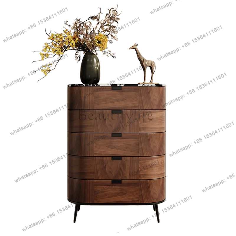 

Nordic walnut chest cabinet antique living room storage floor marble high cabinet