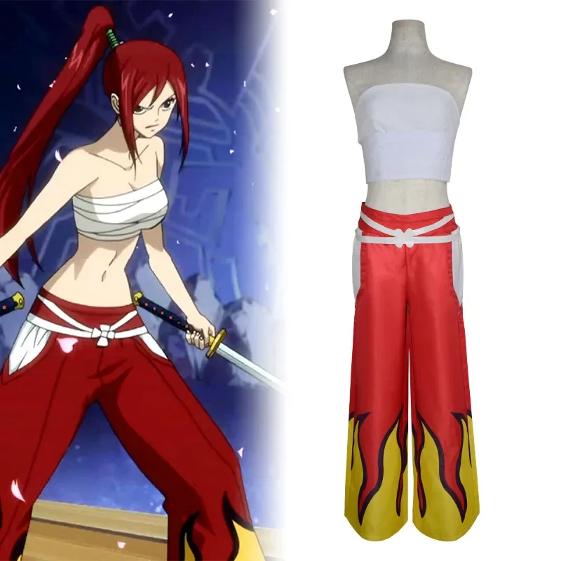 

Anime Fairy Tail Cosplay Costume Erza Scarlet Cosplay Costume Tops Pants Sets