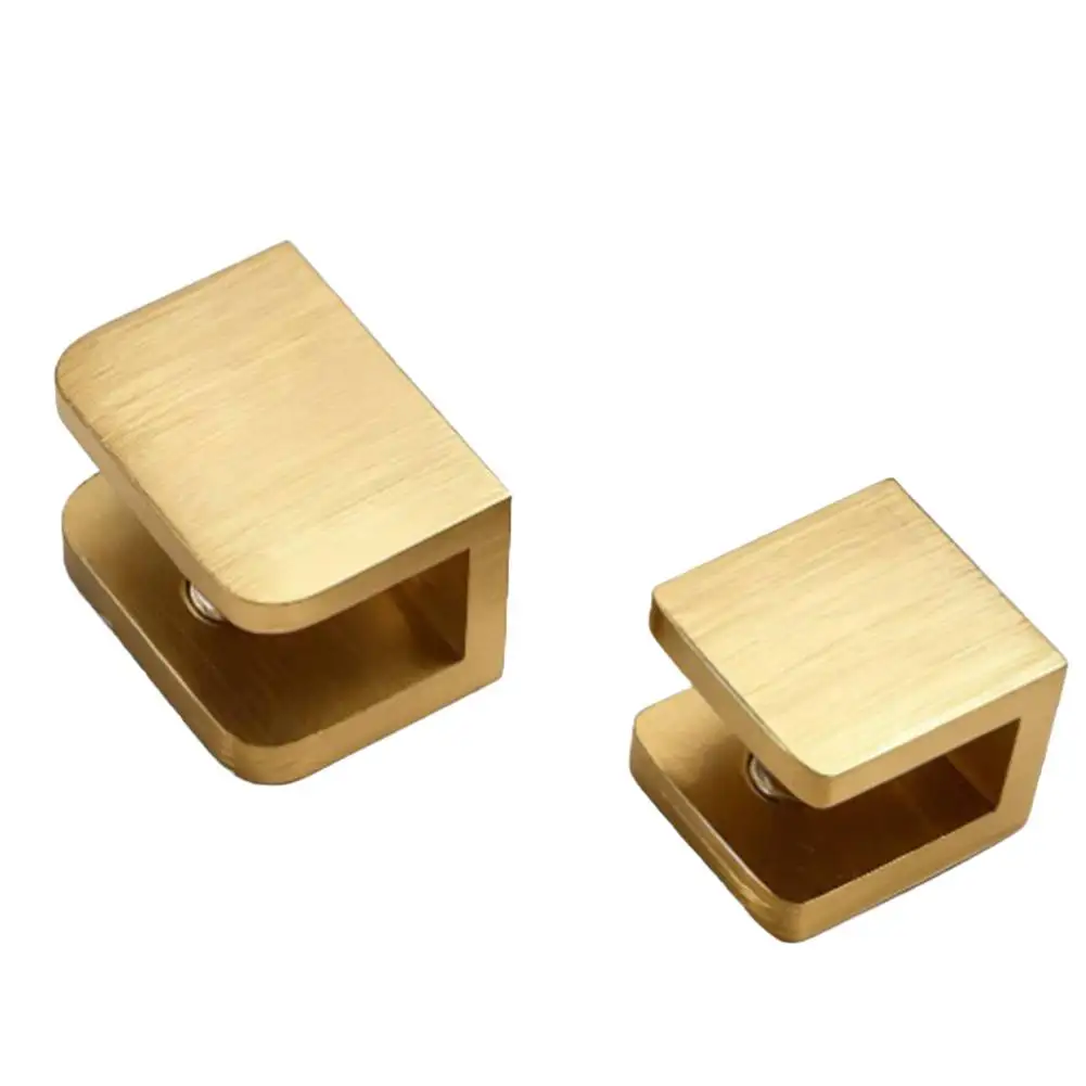 Gold Brass Glass Clamp for Bathroom Shelf Wine Cabinet and Display Cabinets Secure Glass Fixing Bracket with Thick Clamp Arm