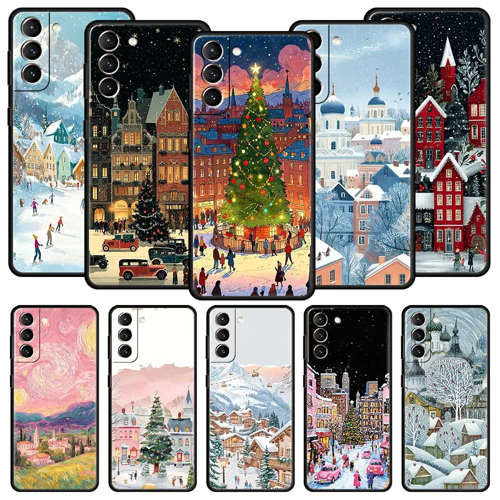 Phone Case For Samsung Galaxy S26 S25 FE S24 S23 S22 S21 Ultra S20 5G S10E Plus Protect Cover Cartoon Christmas Style