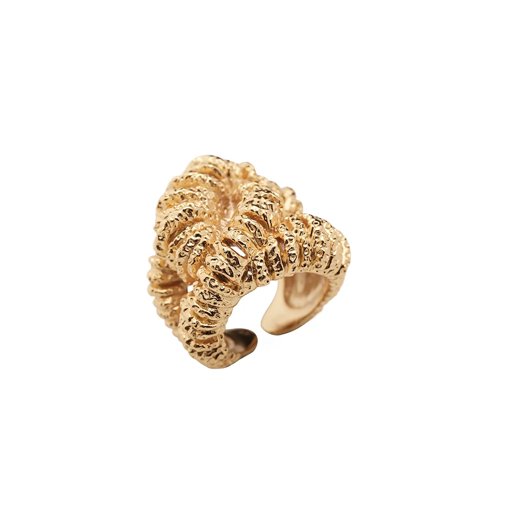 Gold-plated Copper Irregular Lava Texture    For Women Girl Fashion Jewelry Party Lady Gift Open Adjustable Charm Rings