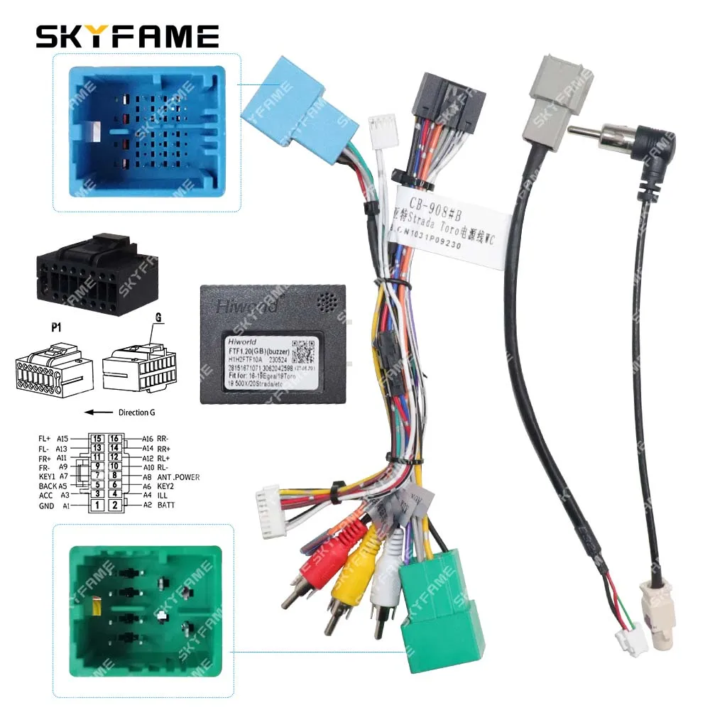 SKYFAME Car 16pin Wiring Harness Adapter Canbus Box Decoder Android Radio Power Cable For Fiat Strada Toro