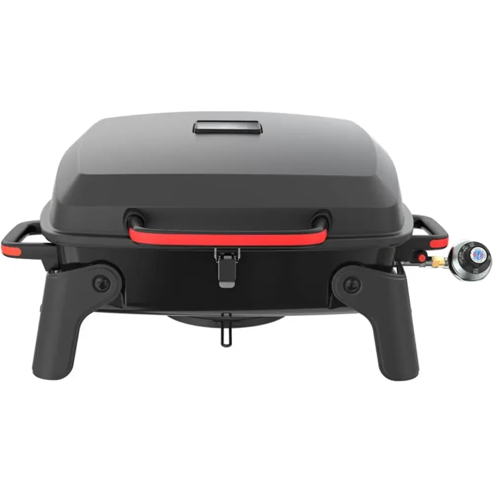 Portable Gas Grill with Locking Lid, 11,000 BTU Stainless Steel Burner, Foldable Legs, Ideal for Outdoor Cooking, Camping, BBQs,