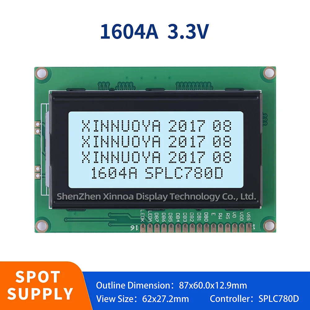 Modulo display LCM da 3,3 V a matrice di punti 16 * 4 caratteri 1604A Schermo Pellicola grigia Modulo display LCD a caratteri neri