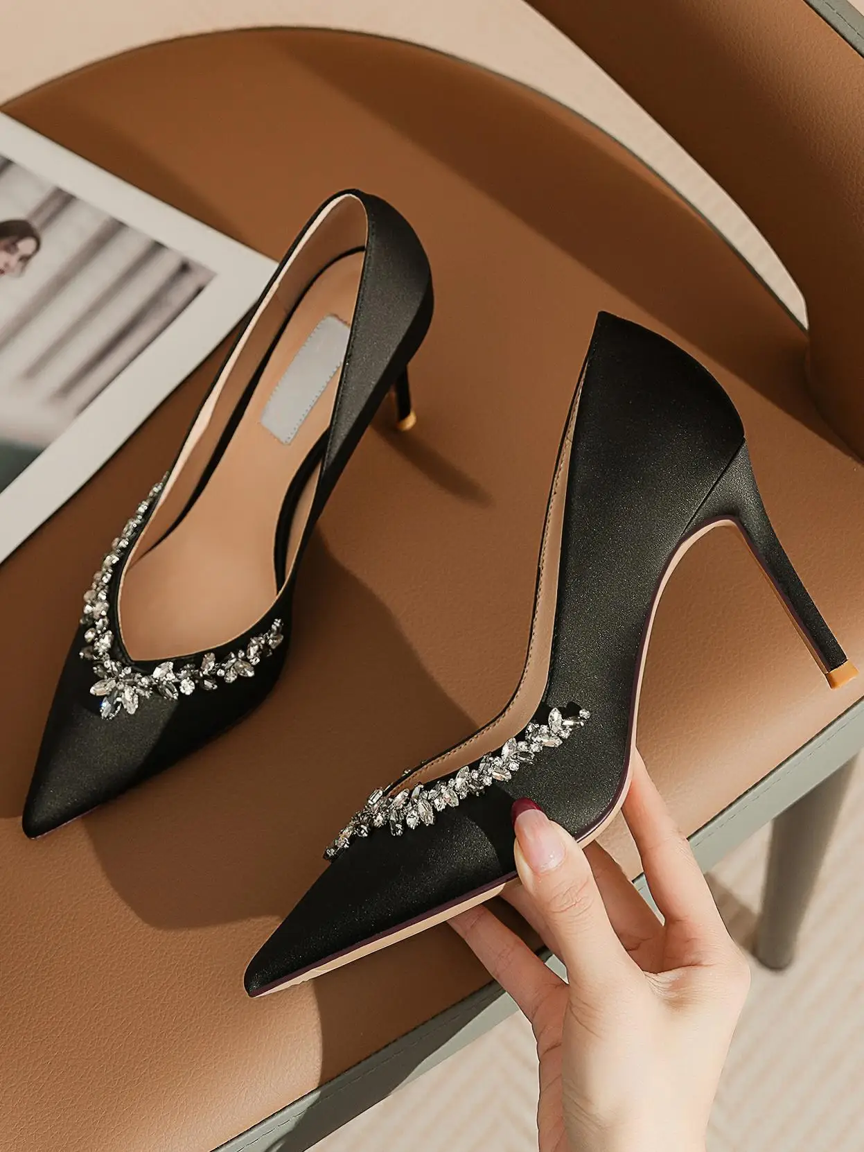 【Measure your feet length before order】Crystals Elegant Luxry Designer Women High Heels Pumps Pointy Toe Dress Shoes 133-CHC-33