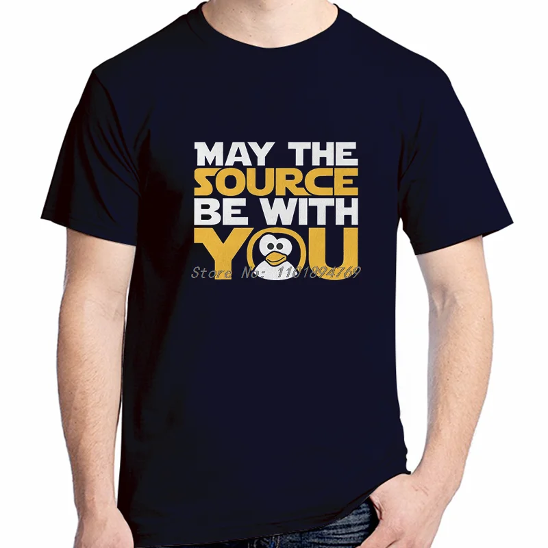 May The Source Be With You Special Cotton T-Shirt Linux Operating System Tux Penguin Summer High Quality Streetwear Mens Clothes - view 5