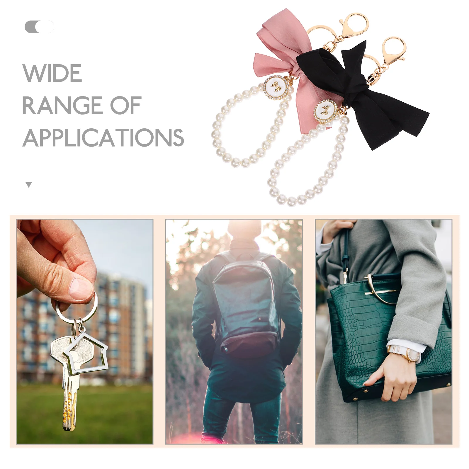 2 pezzi portachiavi con fiocco di perle piccole catene carine per portachiavi per auto borsa zaino ciondolo portafoglio perle simulate poliestere zinco