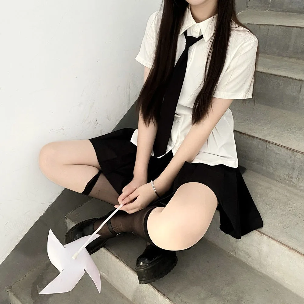 Vita JK Camicia Donna Hot Girl Pure Desire Gonna a pieghe Abito stile college Camicia a maniche corte bianca grigio scuro Uniforme estiva