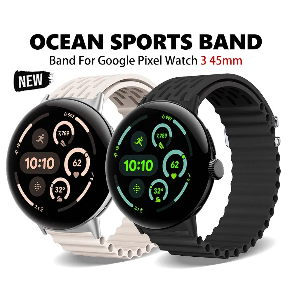 Ocean Silicone Bracelet for Google Pixel Watch 3 45mm Sports Breathable Strap for GOOGLE PIXEL WACTH 3 45mm Soft Loop Watch Band