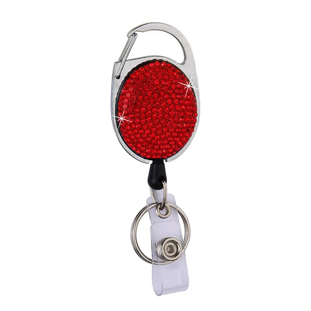 Cor cristal strass crachá carretel nome tag diamante retrátil titular do crachá brilho bling id titular do cartão saco chaveiro