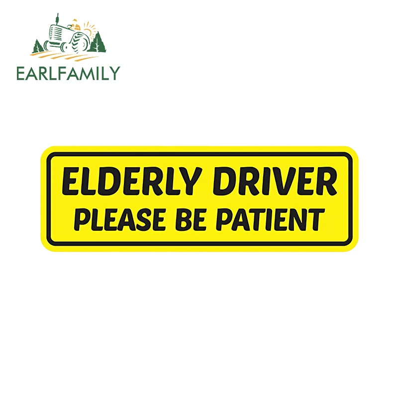 EARLFAMILY Elderly Driver Sign Car Stickers Simple And Practical Windshield Trunk Cool Decals Suitable For Smooth Surfaces