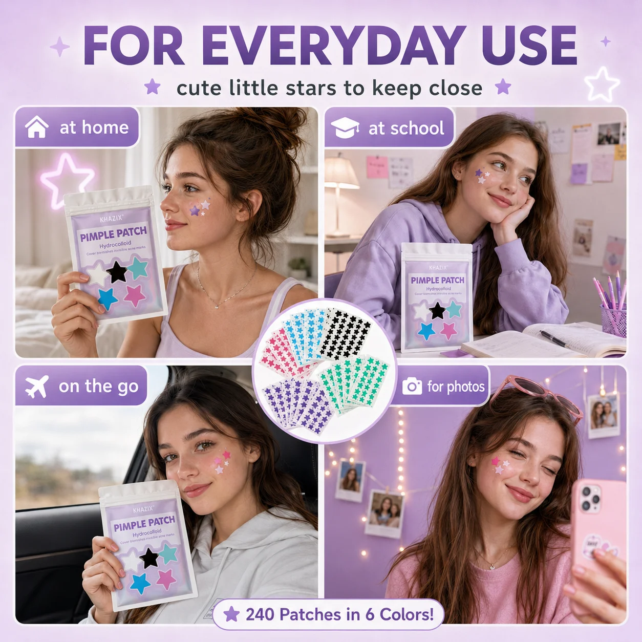240pcs Cute Colorful Star Pimple Patches, Acne Spot Covers for Face Blemishes and Pimple Marks, Unisex. view 6