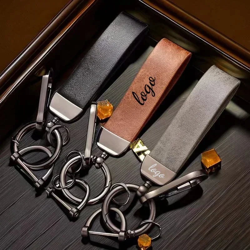 Laser Engrave Discolored Leather Car Keyring Vintage Customized LOGO Keychain Ring for Men Women Personalize Key Chains Gift