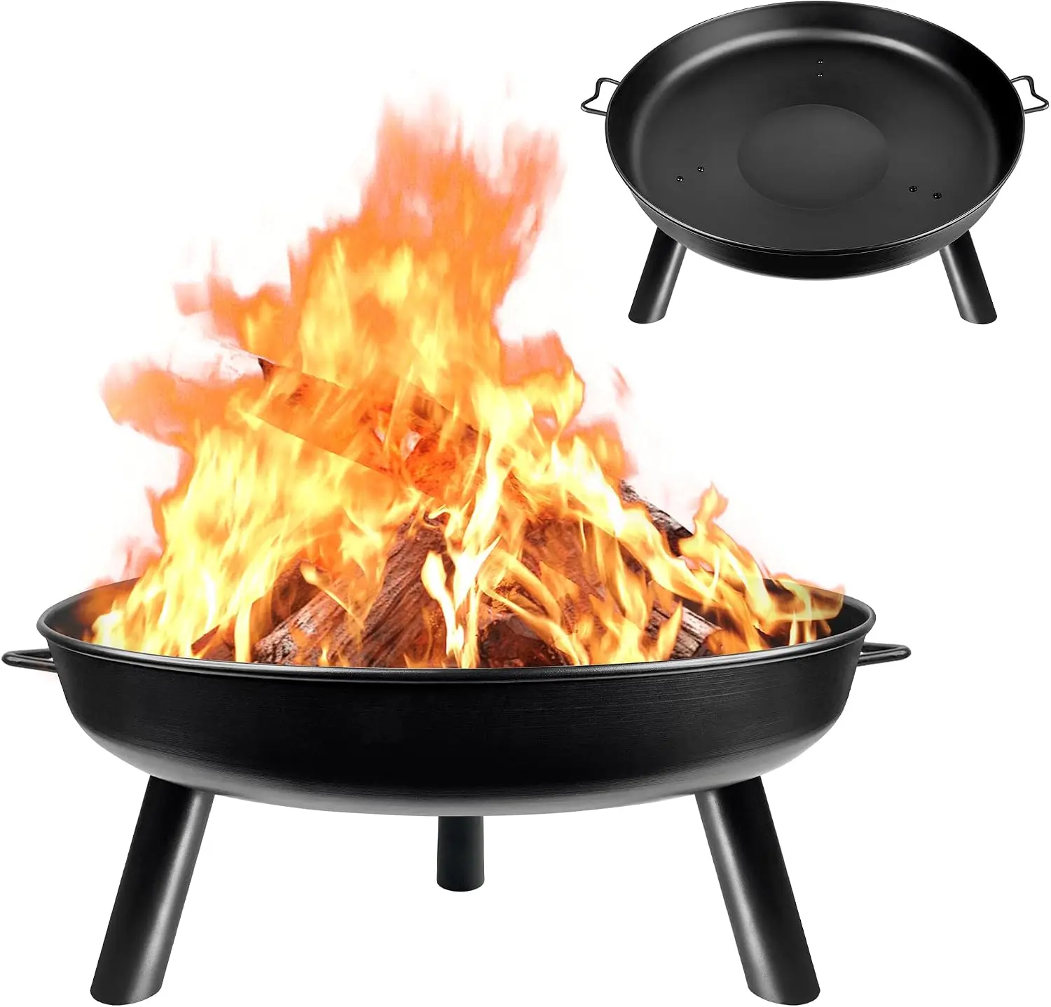 Braciere Rotondo in Metallo da 80 cm con Manici, Braciere da Esterno, Braciere Portatile in Ferro per Giardino, Patio, Cortile, Campeggio, Barbecue e Raduni