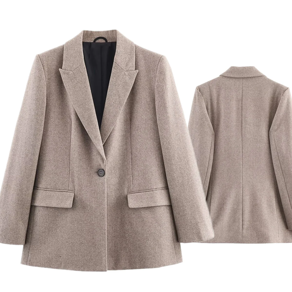 ديف آند دي الحد الأدنى الكاكي الصوفية البدلة سترة النساء بلايز الموضة البريطانية الملمس سترة نسائية ملابس امرأة بلايز السترة Mujer إلى #3