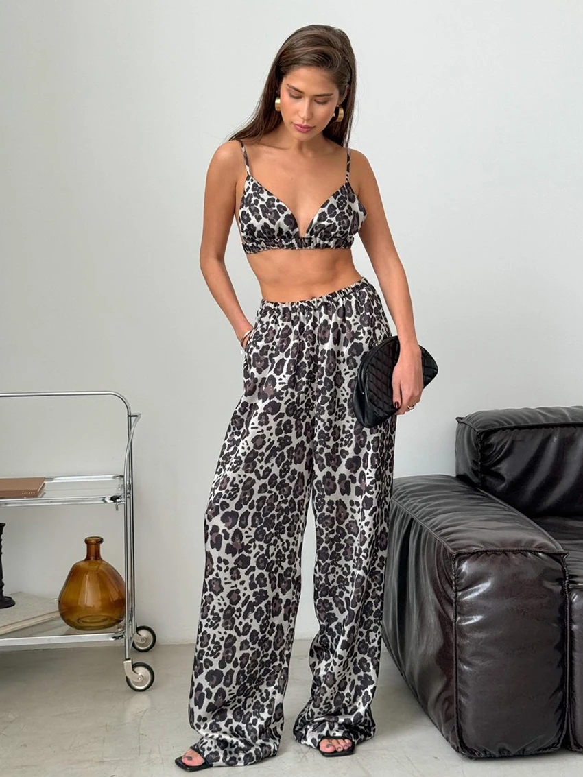 

Marthaqiqi Summer Ladies Nightwear Set Sexy Tank Tops Sleepwear Lace Up Nightie Crop Top Pajama Pants Causal Female Home Clothes