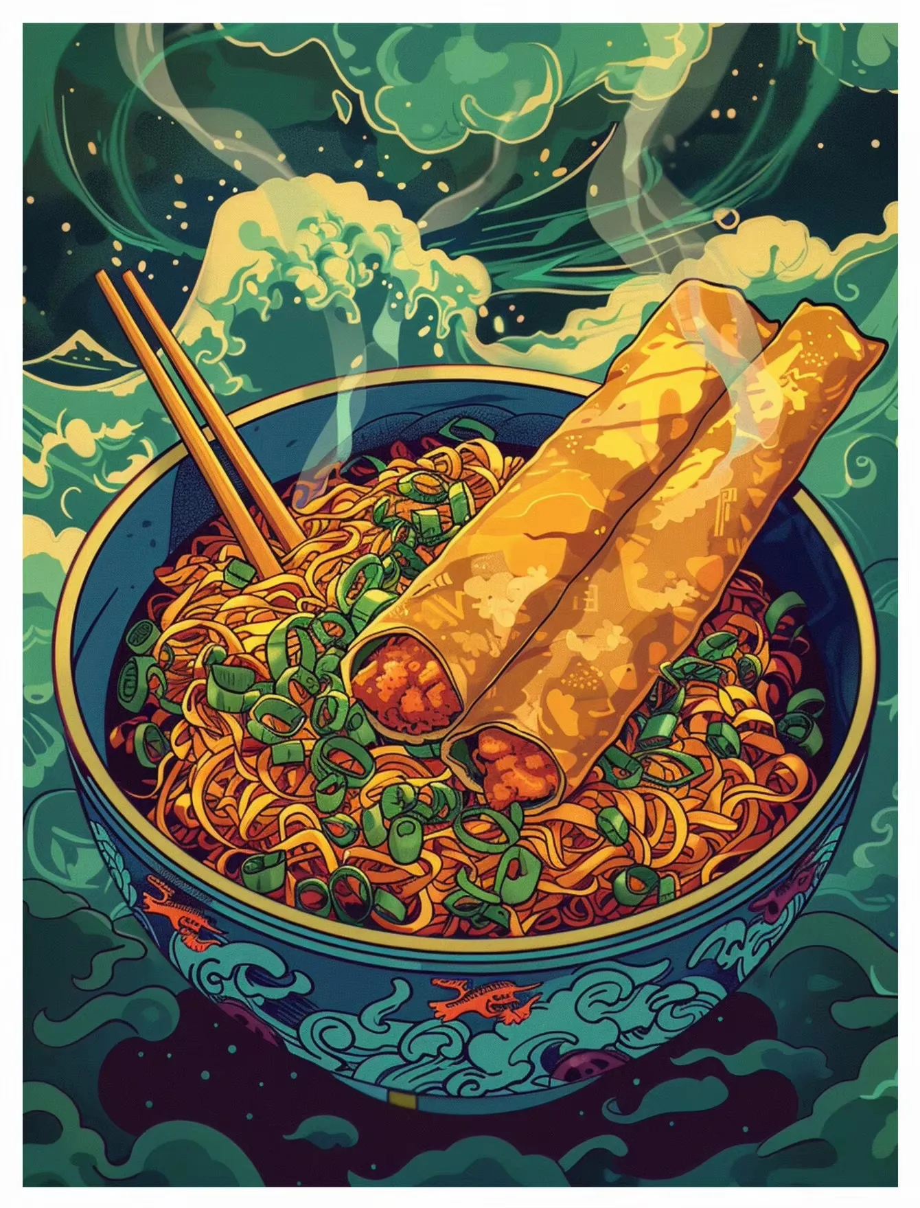 Fiesta Filipina – Lienzo sin Marco con Diseño de Pollo Frito, Rollitos Primavera y Arroz para Decoración del Hogar 2026
