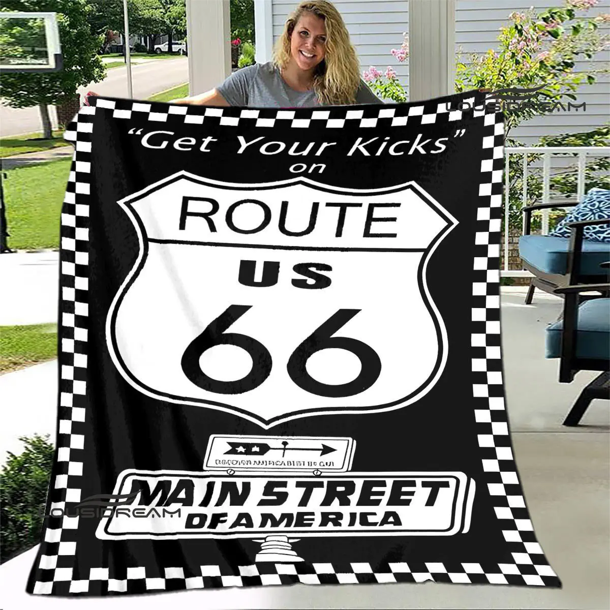 American Route 66 Retro Printed blanket Flange warm blanket bed linings Picnic blankets Home travel blanket Birthday Gift