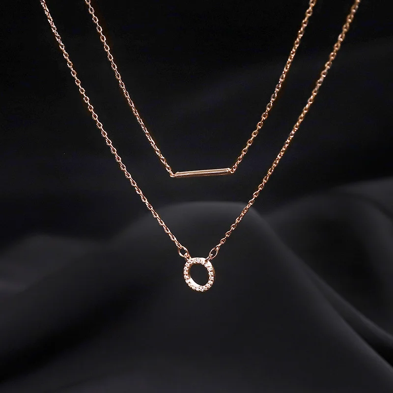 Double Layer Chain Zircon Circle Charm Pendent Necklace For Women Girls Elegant Wedding Jewelry dz037