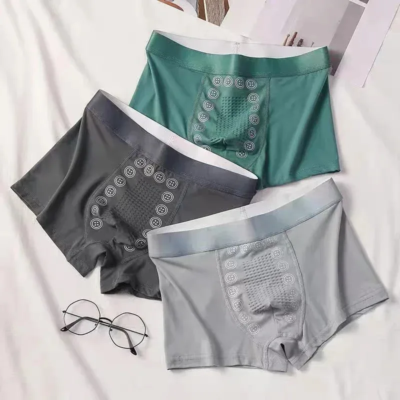 Men's Boxer Shorts 3A Graphene Antibacterial Ice Silk U-shaped Raised Bag Underwear Massage Particle Breathable Underwear