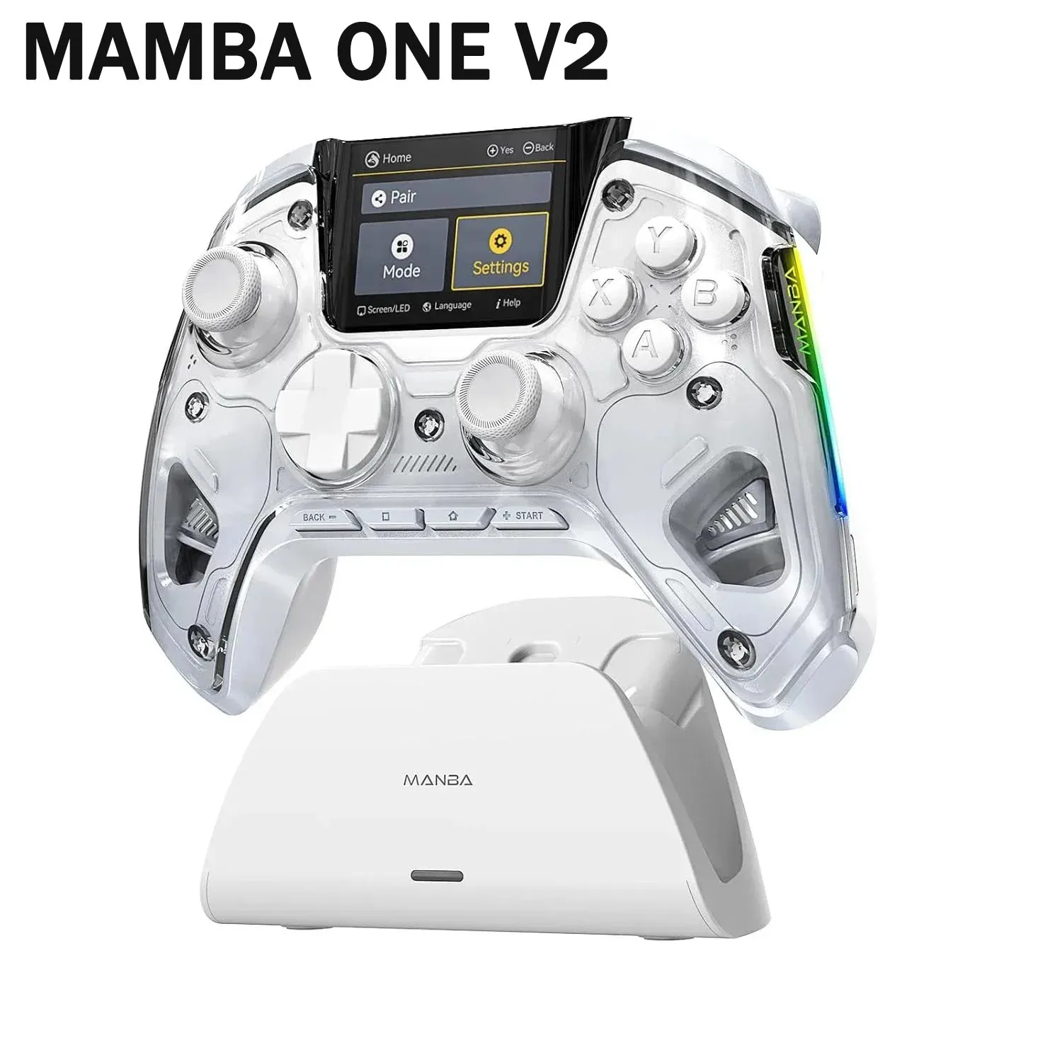 Mamba One V2 – contrôleur de jeu sans fil, écran de 2 pouces, bâton à effet Hall, lumière RGB avec station de chargement pour Switch/PC/iOS/Android