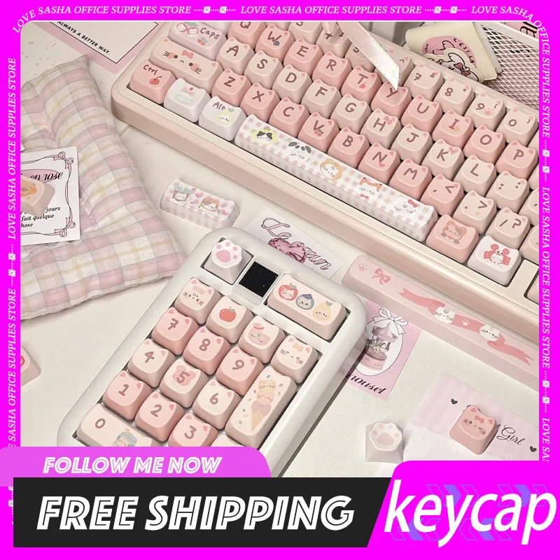 

Maorbeng Pink Cat Keycaps Mao Pbt 144key Individual Keycap Custom Cute Keycaps For Desktop Mechanical Keyboard Kit Gifts