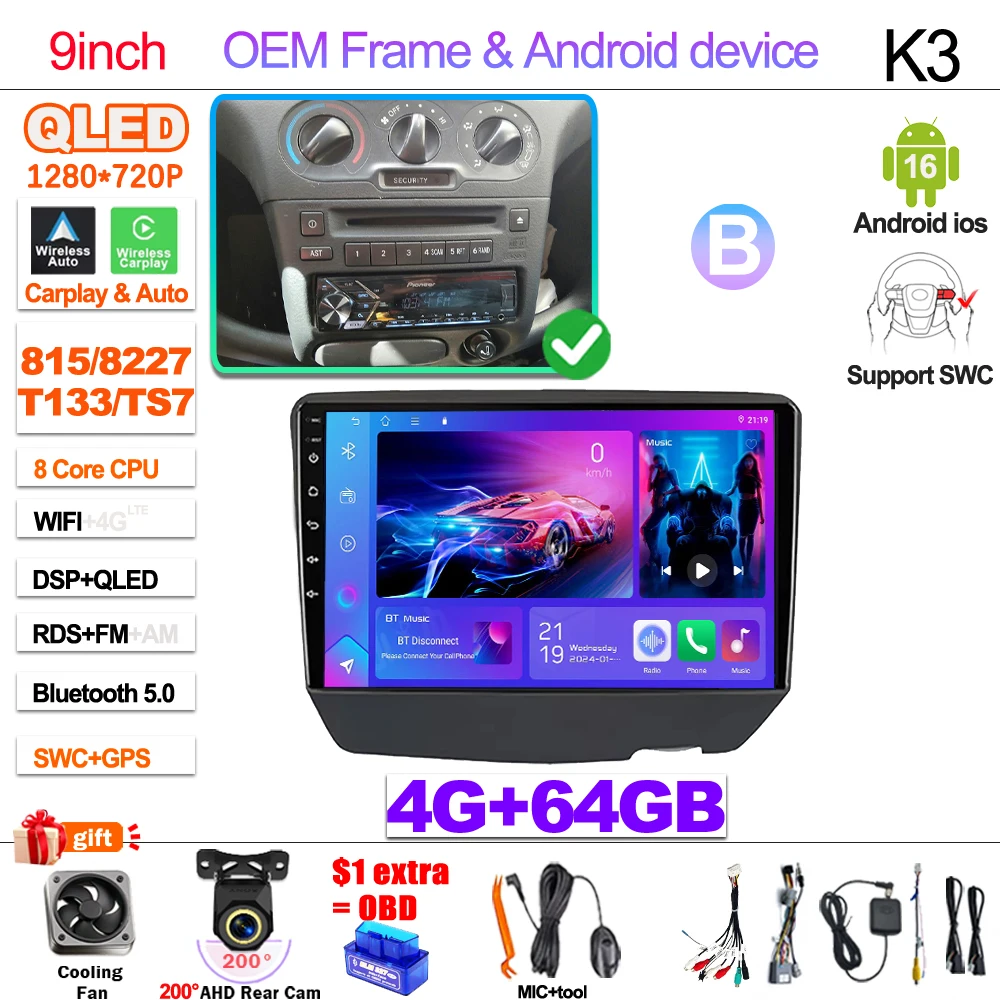 7“ 9” Android 16 Autoradio Voor Toyota Vitz XP10 Yaris Platz Echo 1999 2000 2001-2005 Multimedia Video Player Carplay GPS RDS