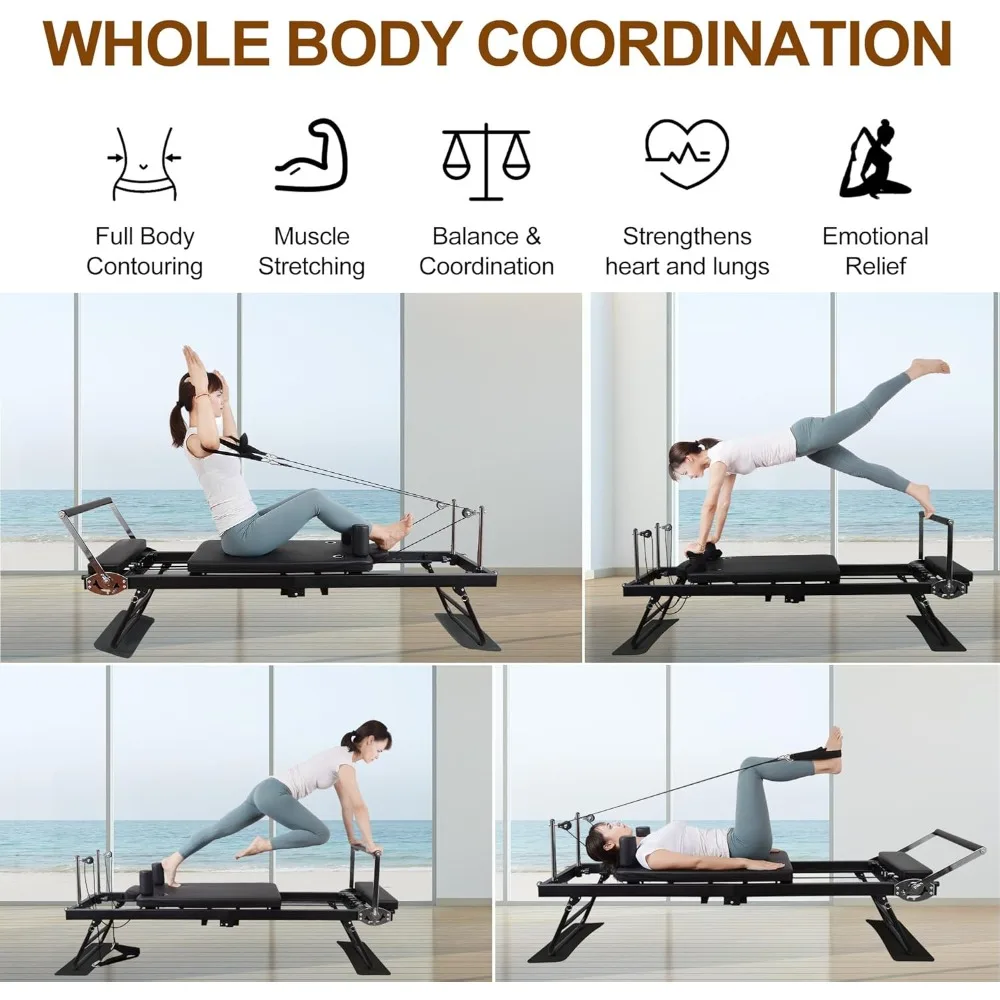 Pilates Reformer,Foldable Pilates Reformer Machine , Pilates Machine for Fome with Dual Resistance- Springs and Jump Board