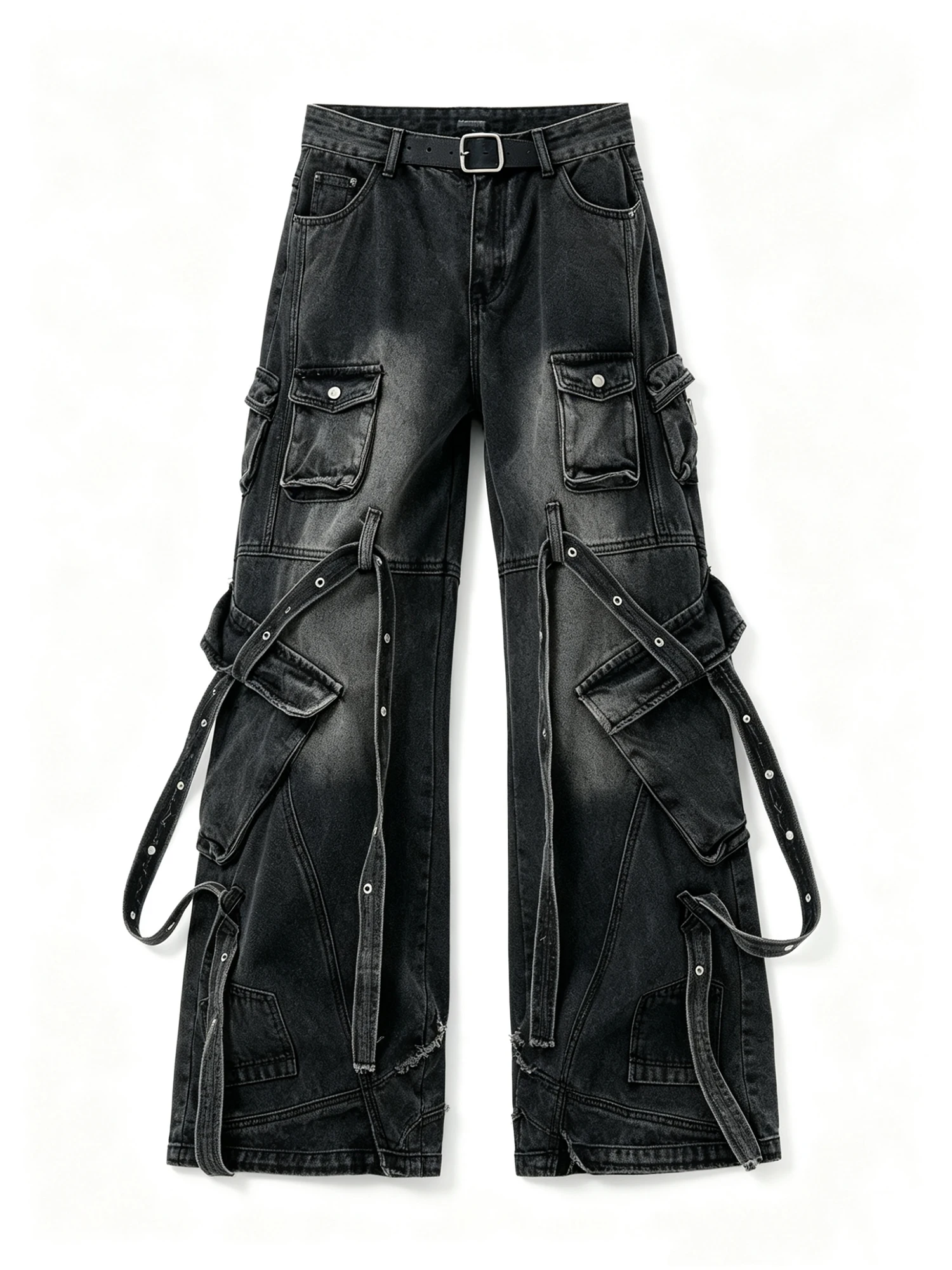 Women Black Gothic Cargo Jeans Vintage Hiphop Grunge Y2k Gyaru Punk Jeans Pants Baggy Straight Wide Leg Denim Pants Summer 2026