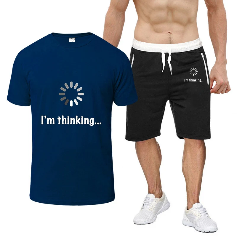 

I‘m Thinking Funny Summer Men's Short Sleeve Round Neck Lightweight Streetwear Workout Tee Shirt Premium Half Pants Suits
