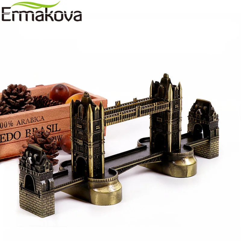 ERMAKOVA Antique Bronze London Statue Tower Bridge Landmark Model Metal Figurine World Landmark Architecture Home Decoration