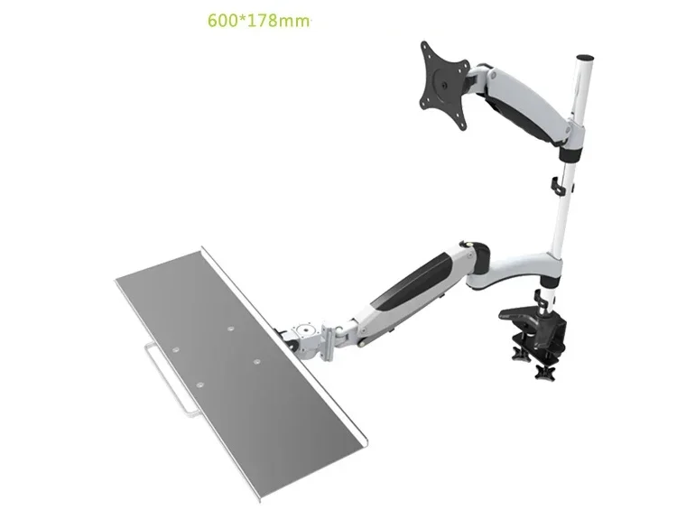 Gas Spring Arm Wall Mount Aluminum Sit-Stand 15"-27" LCD Monitor Holder+Keyboard Holder Full Motion Stand Bracket Adjustable