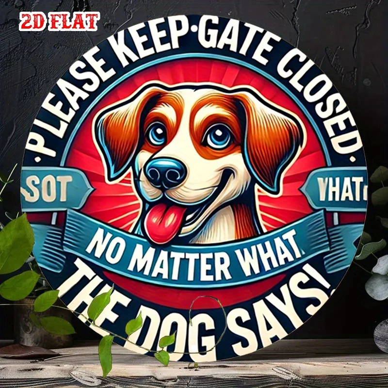 2D planar design, 1 piece. A circular wooden signboard with strong colors featuring a dog theme - for wall decoration.