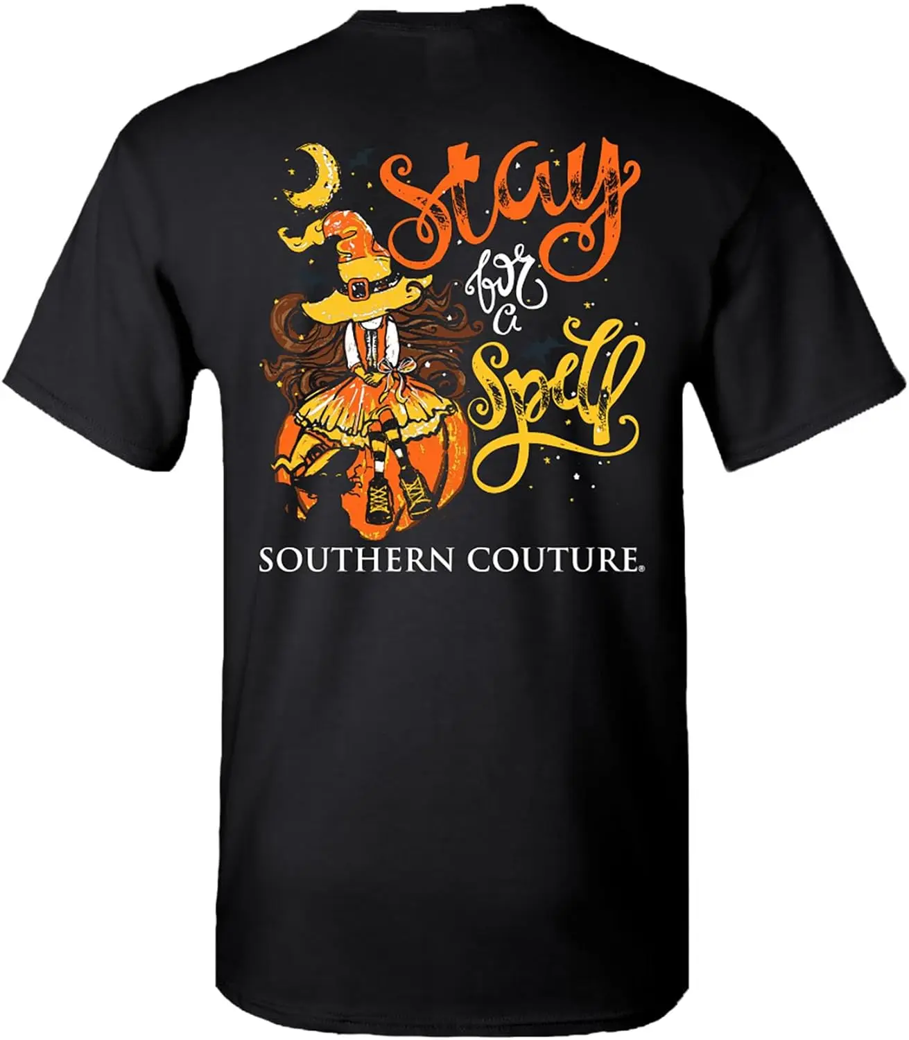 Southern Couture Stay for A Spell Witch Black Cotton Halloween Fashion T-Shirt