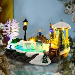 Animated Christmas Village Scene with Moving Swans Lighted Musical Snow Village Christmas Indoor Decorations Holiday Displays