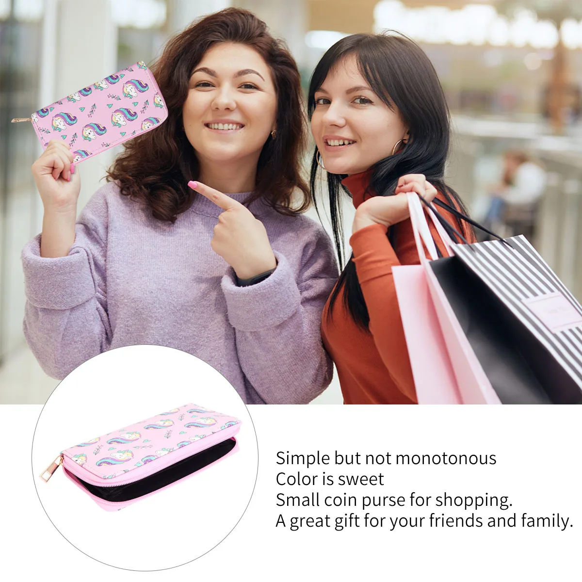 محفظة جميلة بنمط وحيد القرن من البولي يوريثان، محفظة طويلة، منظم بطاقات مدمجة، حامل نقود، تصميم كرتوني للمدرسة النسائية #3